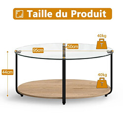 Acheter Helloshop26 Table basse ovale en verre trempé à 2 niveaux table de salon moderne avec coussinets de pied réglables et cadre en métal 20_0005981