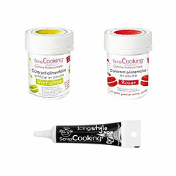 Scrapcooking 2 colorants alimentaires vert citron-rouge + Stylo glaçage noir