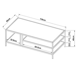 Helloshop26 Table basse métal 40 x 110 x 55 cm noir 03_0008452