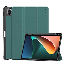 Enkay Etui en PU anti-chute, avec support à trois volets et porte-stylo vert foncé pour votre Xiaomi Pad 5/5 Pro