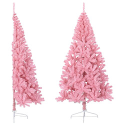 vidaXL Demi sapin de Noël artificiel avec support Rose 210 cm PVC