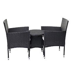 Mendler Ensemble de balcon en polyrotin HWC-G27, ensemble de jardin, 2x fauteuil+table ~ anthracite, coussin crème pas cher