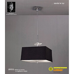 Luminaire Center Suspension Akira 4 Ampoules E27, chrome poli/verre dépoli avec Abat jour noir