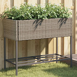 vidaXL Jardinière avec étagère gris résine tressée