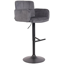 Decoshop26 Tabouret de bar pivotant en velours gris foncé et métal noir avec accoudoirs repose-pieds et dossier TDB10656