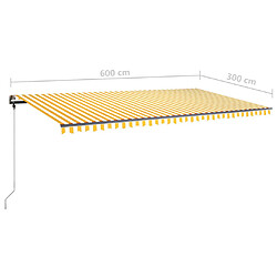 vidaXL Auvent manuel rétractable sur pied 600x300 cm Jaune/Blanc pas cher