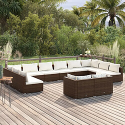 vidaXL Salon de jardin 12 pcs avec coussins Marron Résine tressée