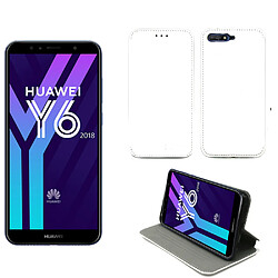 Huawei Y6 2018 4G : Etui blanc Slim Style Cuir avec stand - Housse noire coque anti choc de protection smartphone 2018 - Accessoires pochette case XEPTIO