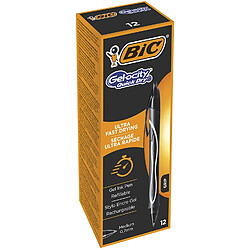 BIC Gel-ocity Quick Dry Stylos-Gel Rétractables Pointe Moyenne (0,7 mm) - Noir, Boîte de 12 (