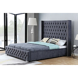 Meubler Design Lit Design Grande Tête De Lit Lia - Velours Gris - 140x190