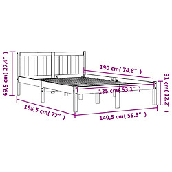 Vidaxl Cadre de lit cire marron 135x190 cm bois de pin massif pas cher