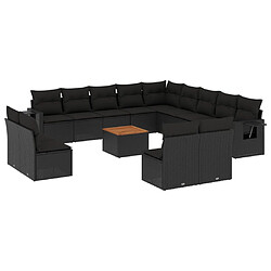 vidaXL Salon de jardin avec coussins 14 pcs noir résine tressée