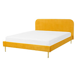 Beliani Lit double en velours jaune 140 x 200 cm FLAYAT