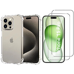 Coque Silicone Transparente Angles Renforces + 2 Verres Trempes Pour iPhone 15 Pro Little Boutik©