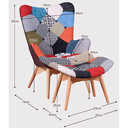 Nest Dream Fauteuil classique avec repose-pieds recouvert de patchwork - Featherston pas cher