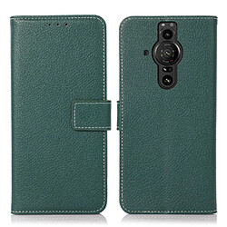 Etui en PU texture litchi vert pour votre Sony Xperia Pro-I