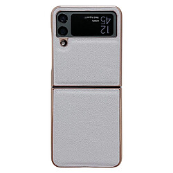 Coque en TPU + cuir véritable électroplaqué pour votre Samsung Galaxy Z Flip4 5G Nano - gris