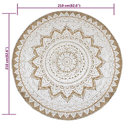 vidaXL Tapis de sol Jute tressée imprimée 210 cm Rond pas cher