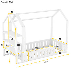 Avis ComfortXL Lit 90 X 200cm, Lits Plats, Lits-cabanes Avec Garde-corps, Blanc