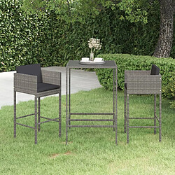 Maison Chic Ensemble de bar de jardin 3 pcs et coussins,Table + chaises + coussins de jardin Résine tressée Gris -GKD171553