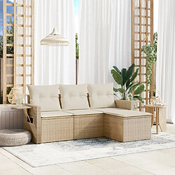 vidaXL Salon de jardin avec coussins 4 pcs beige résine tressée