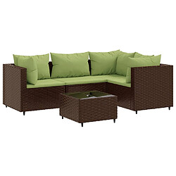 vidaXL Salon de jardin 5 pcs avec coussins Marron Résine tressée