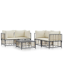 Maison Chic Salon de jardin 5 pcs + coussins - Mobilier/Meubles de jardin - Table et chaises d'extérieur anthracite résine tressée -MN33878