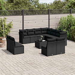 vidaXL Salon de jardin 12 pcs avec coussins noir résine tressée