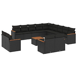 Maison Chic Salon de jardin avec coussins 14 pcs | Ensemble de Table et chaises | Mobilier d'Extérieur noir résine tressée -GKD29125