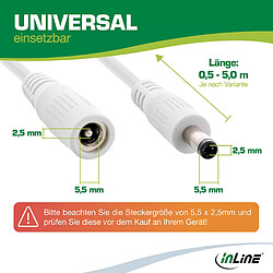 InLine® Rallonge DC mâle/femelle 5,5 x 2,5 mm AWG 18 Blanc 5 m