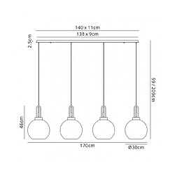 Luminaire Center Suspension 4 ampoules Chrome noir,fumé