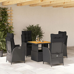 vidaXL Ensemble à manger de jardin coussins 5pcs Noir Résine tressée