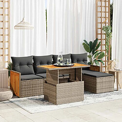 vidaXL Salon de jardin avec coussins 6 pcs gris résine tressée acacia