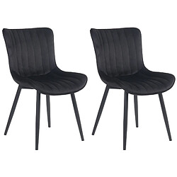 Decoshop26 Lot de 2 chaises de salle à manger coutures décoratives verticales avec pieds en métal noir assise en PVC noir 10_0001736