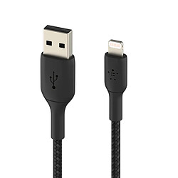 Câble USB vers Lightning MFi 18W Nylon Tressé 15cm Charge et Synchro Belkin noir