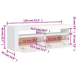 vidaXL Meuble TV avec lumières LED blanc brillant 120x35x40 cm pas cher