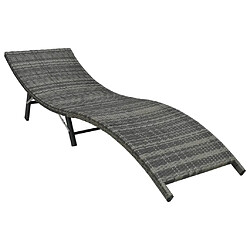 vidaXL Chaise longue pliable avec coussin Résine tressée Gris