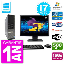 PC Dell 7020 SFF Ecran 19" Intel i7-4770 RAM 16Go Disque 500Go Graveur DVD Wifi W7 - Occasion