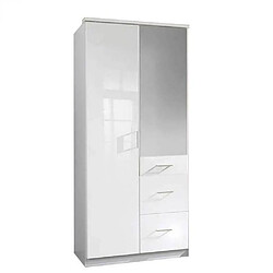 Inside 75 Armoire COOPER 2 portes miroir 3 tiroirs largeur 91 laqué blanc / blanc