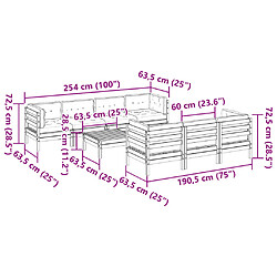vidaXL Salon de jardin 8 pcs avec coussins marron cire bois pin massif pas cher