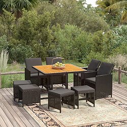 Maison Chic Mobilier à dîner 9 pcs de jardin avec coussins - Ensemble table et chaises d'extérieur - Salon/Mobilier de jardin classique Résine tressée Noir -MN25351