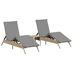 vidaXL Chaises longues lot de 2 avec table beige résine tressée