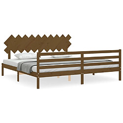 Maison Chic Lit adulte - Cadre Structure de lit avec tête de lit Contemporain marron miel 200x200cm bois massif -MN52900