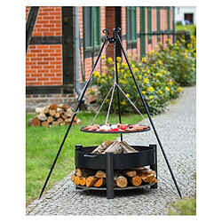 Farm-Mdlt Grille barbecue sur trépied + Brasero avec range bois SOLAFA en acier