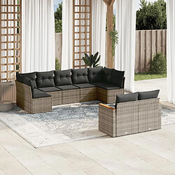 Maison Chic Ensemble Tables et chaises d'extérieur 9 pcs avec coussins,Salon de jardin gris résine tressée -GKD580106