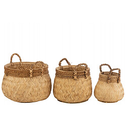 Dansmamaison Set Of 3 Baskets+Handle Ball Bamboo+Rope Natural Small