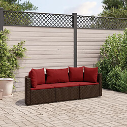 vidaXL Salon de jardin avec coussins 3 pcs marron résine tressée