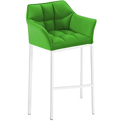 Decoshop26 Tabouret de bar chaise haute de comptoir couture carrées assise en PVC vert 4 pieds stables en métal blanc 10_0004730