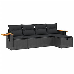 Maison Chic Ensemble de 5 Tables et chaises d'extérieur avec coussins,Salon de jardin noir résine tressée -GKD568785