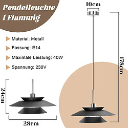 NETTLIFE Suspension Fer Noir Diam.28cm E14 - Lampe de Table à Manger Salon Moderne Chambre 1 Ampoule pour Cuisine Couloir d'Hôtel pas cher